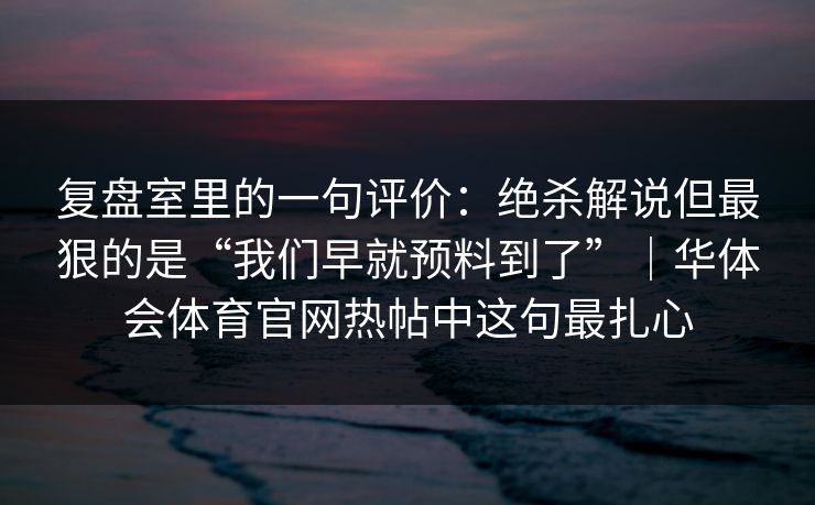 复盘室里的一句评价：绝杀解说但最狠的是“我们早就预料到了”｜华体会体育官网热帖中这句最扎心