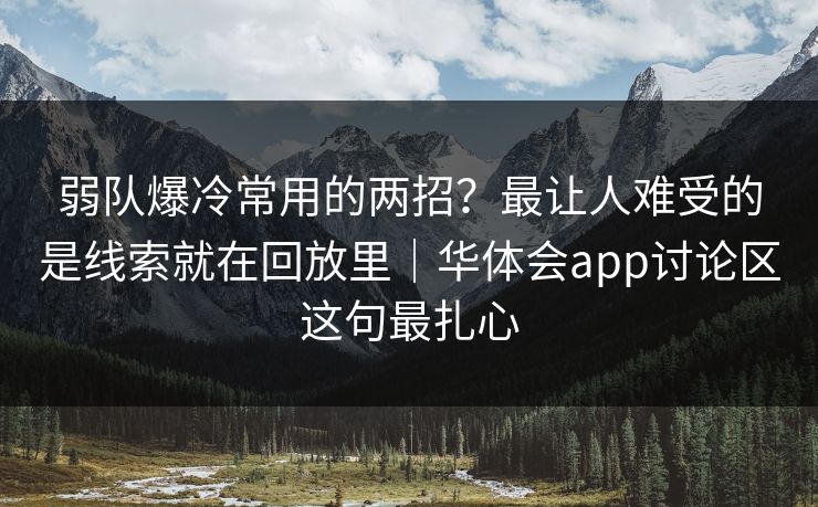 弱队爆冷常用的两招？最让人难受的是线索就在回放里｜华体会app讨论区这句最扎心