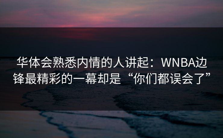 华体会熟悉内情的人讲起：WNBA边锋最精彩的一幕却是“你们都误会了”
